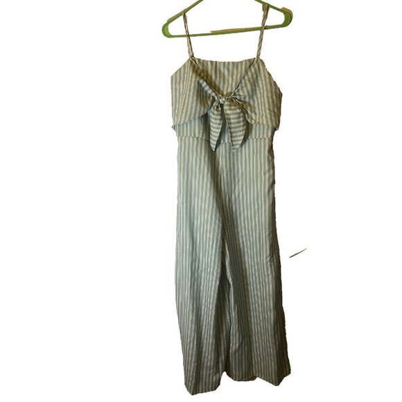 New NWT She + Sky Jumper Jumpsuit Green Stripe Womens Size Large Classic core - Picture 1 of 3